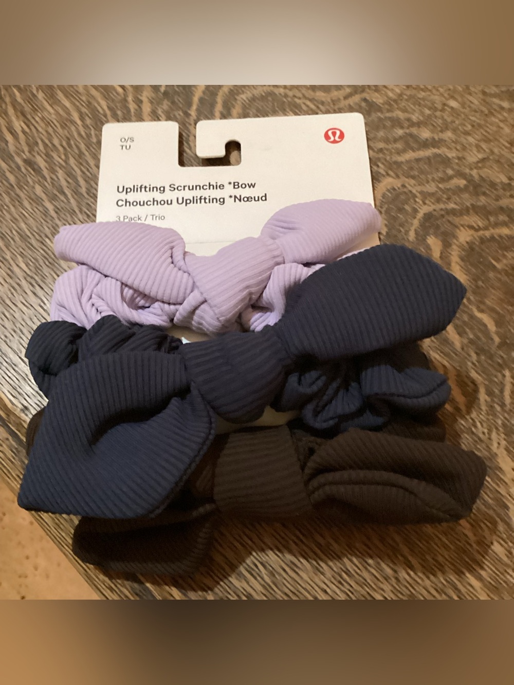 lululemon athletica Uplifting Scrunchie Bow 3-Pack in Lavender, Navy, Brown